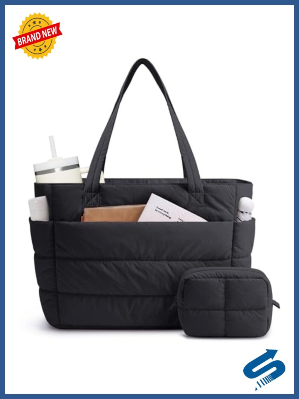 Narwey Nylon Puffer Tote Bag Quilted Lightweight Laptop Work Nurse Teacher